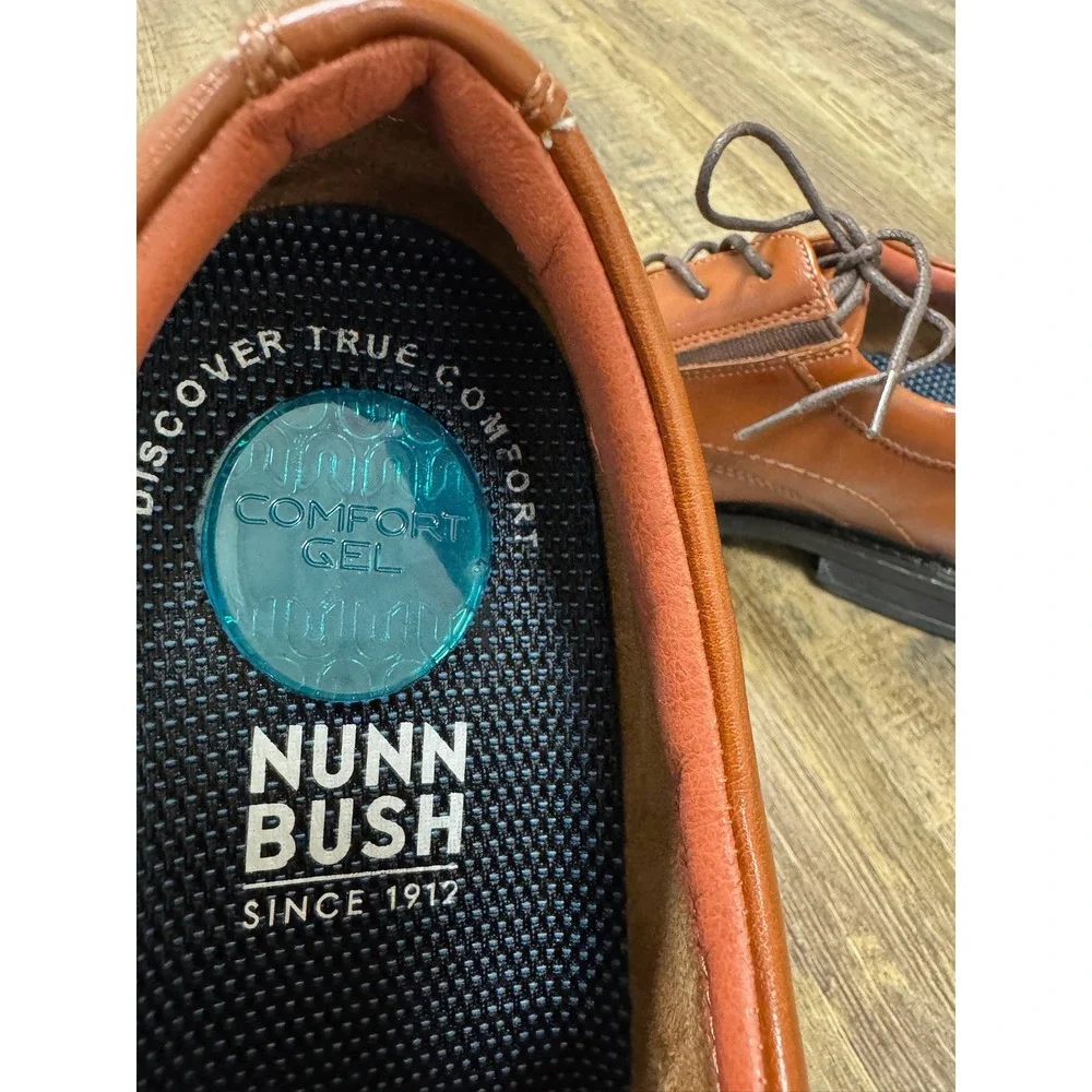 Nunn Bush Mens Cognac Brown Cap Toe Oxford Comfort Gel Dress Shoes 10.5